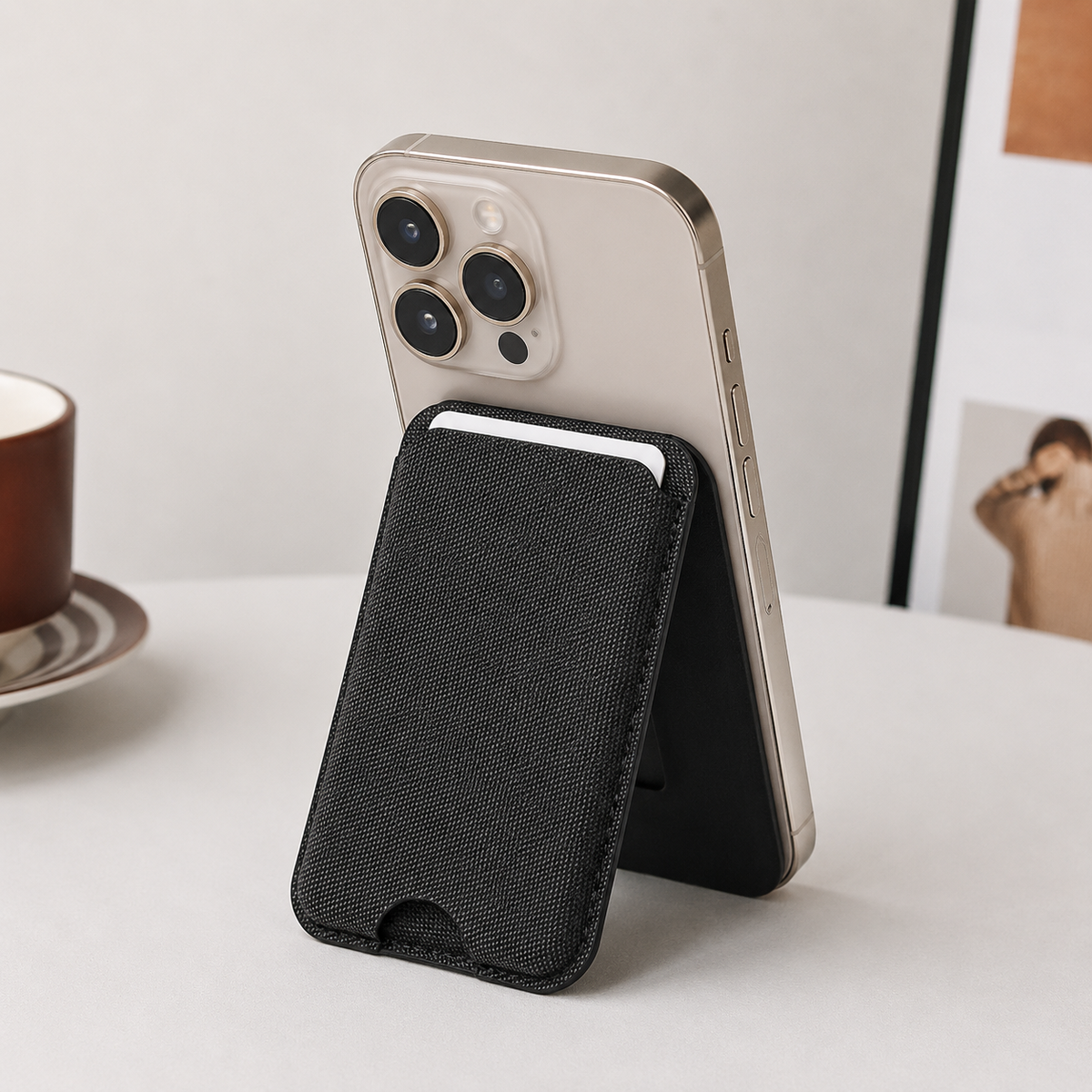Slim Textile MagSafe Card Holder – 4 Cards | N52 Magnetic - Black