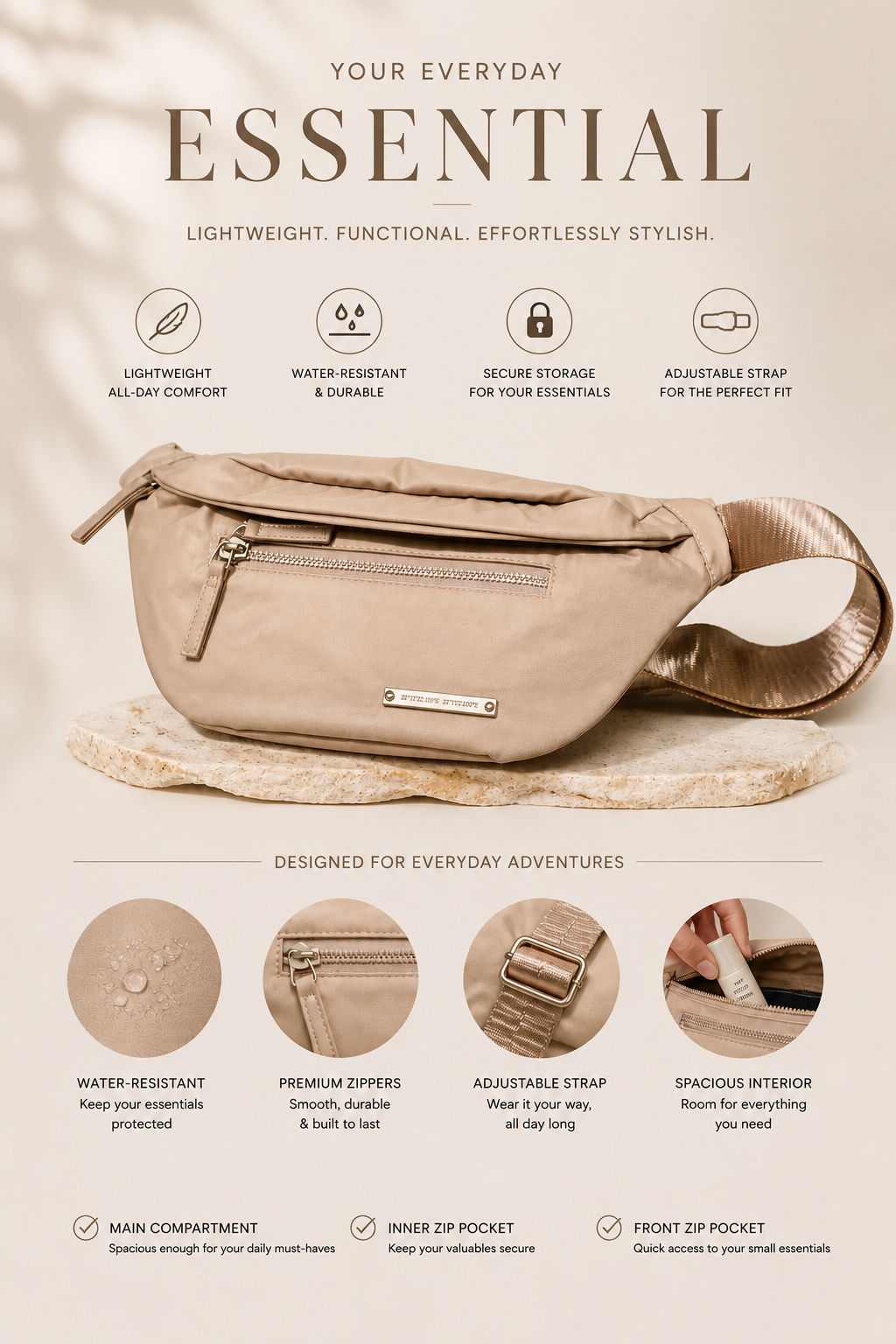 Drift Crossbody Fanny Bag (Beige)
