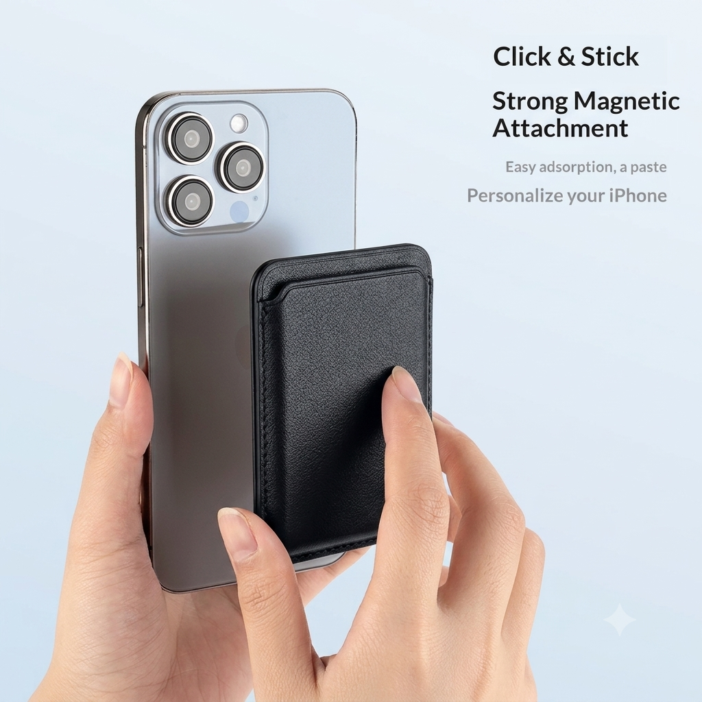 Premium Magnetic Leather Card Holder | N52 Magnet & RFID Block - Black