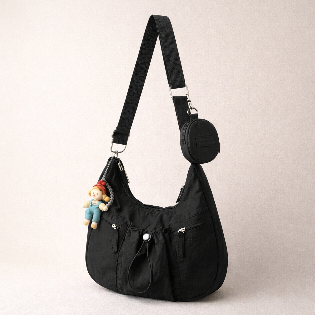 Mobsterzs Waterproof Nylon Crossbody Tote Bag (Black)