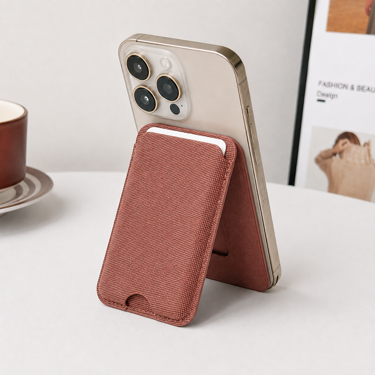 Slim Textile MagSafe Card Holder – 4 Cards | N52 Magnetic - Brown