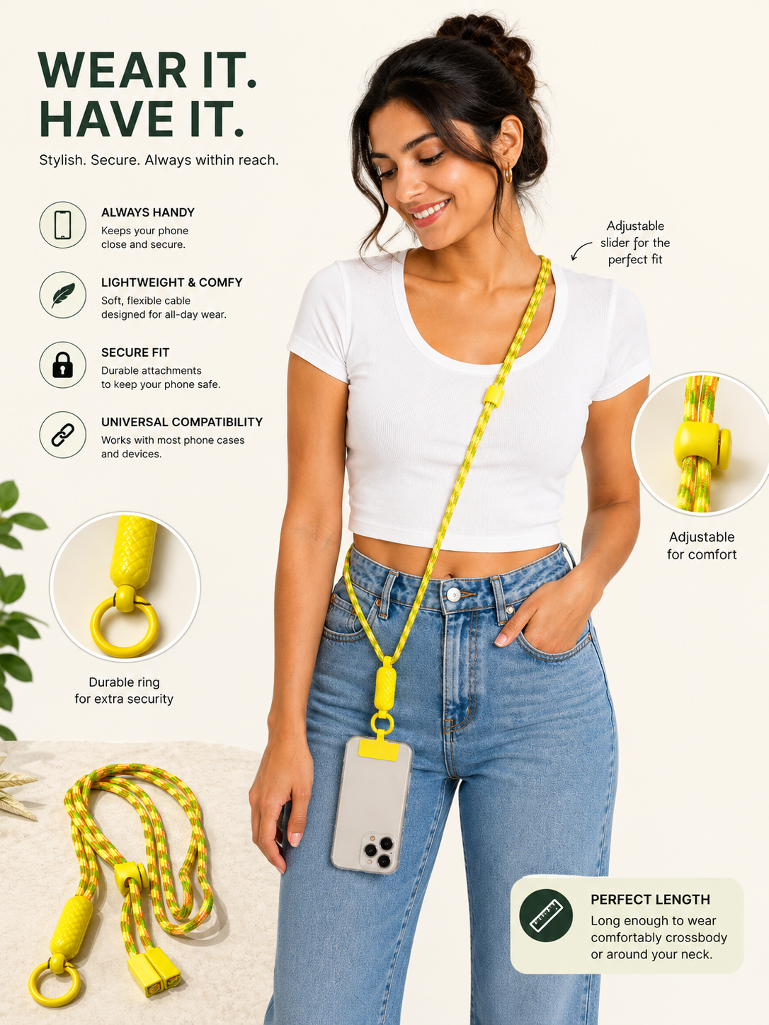 Lime Green and Orange Crossbody Phone Lanyard
