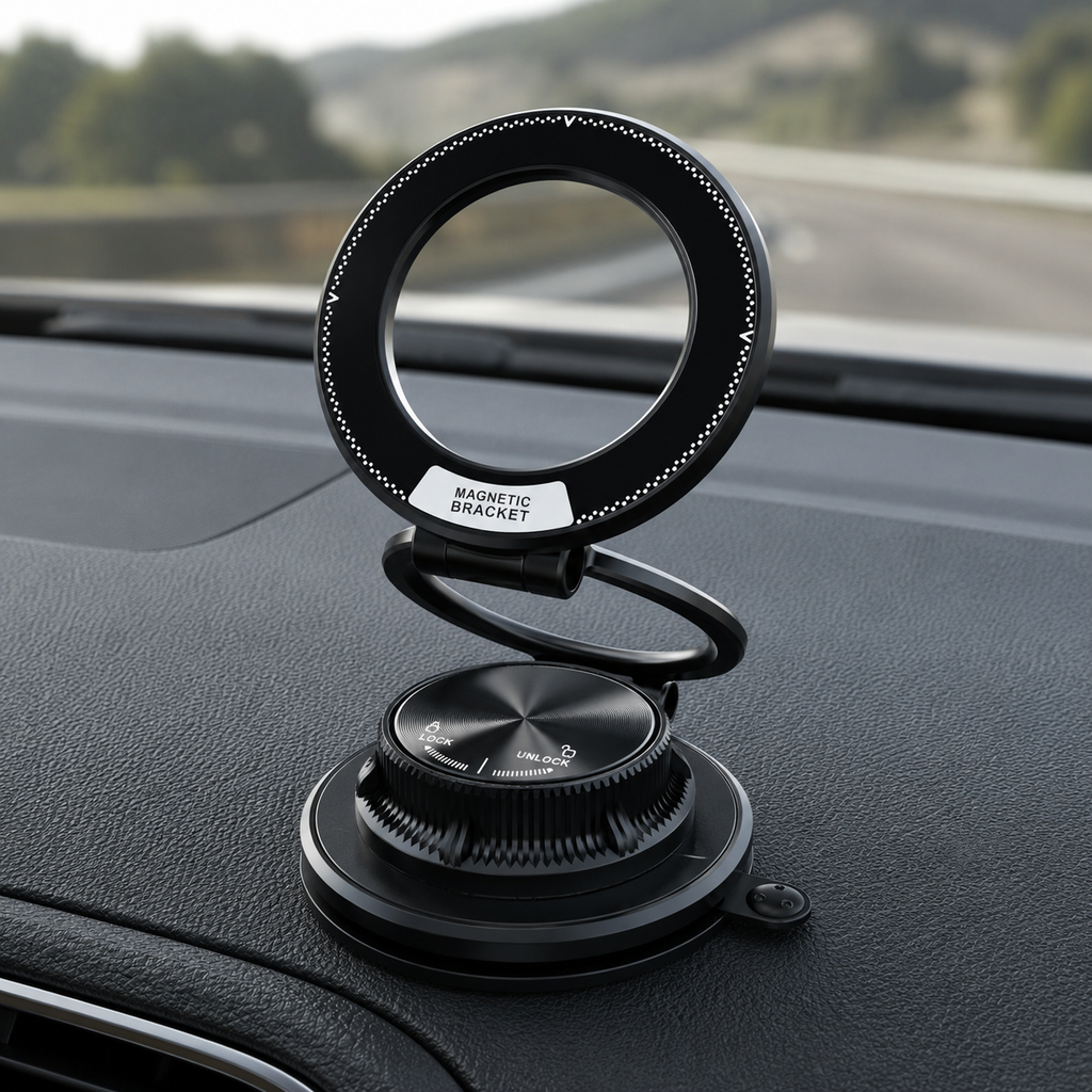 Magnetic Vacuum Phone Mount Holder – Ultra Thin, 20KG Hold, 360° Rotation (Black)