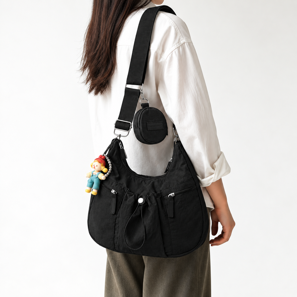 Mobsterzs Waterproof Nylon Crossbody Tote Bag (Black)