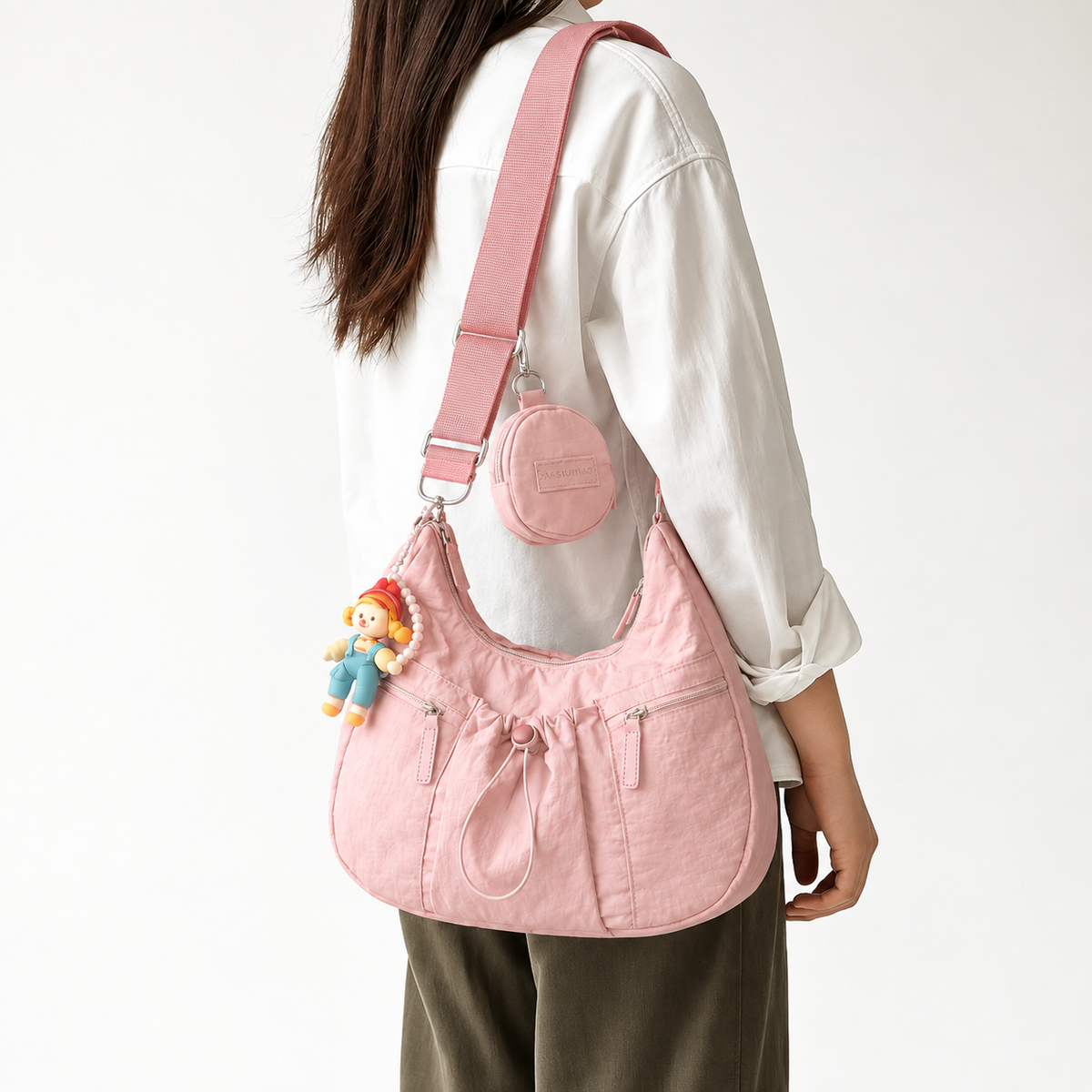 Mobsterzs Waterproof Nylon Crossbody Tote Bag (Pink)