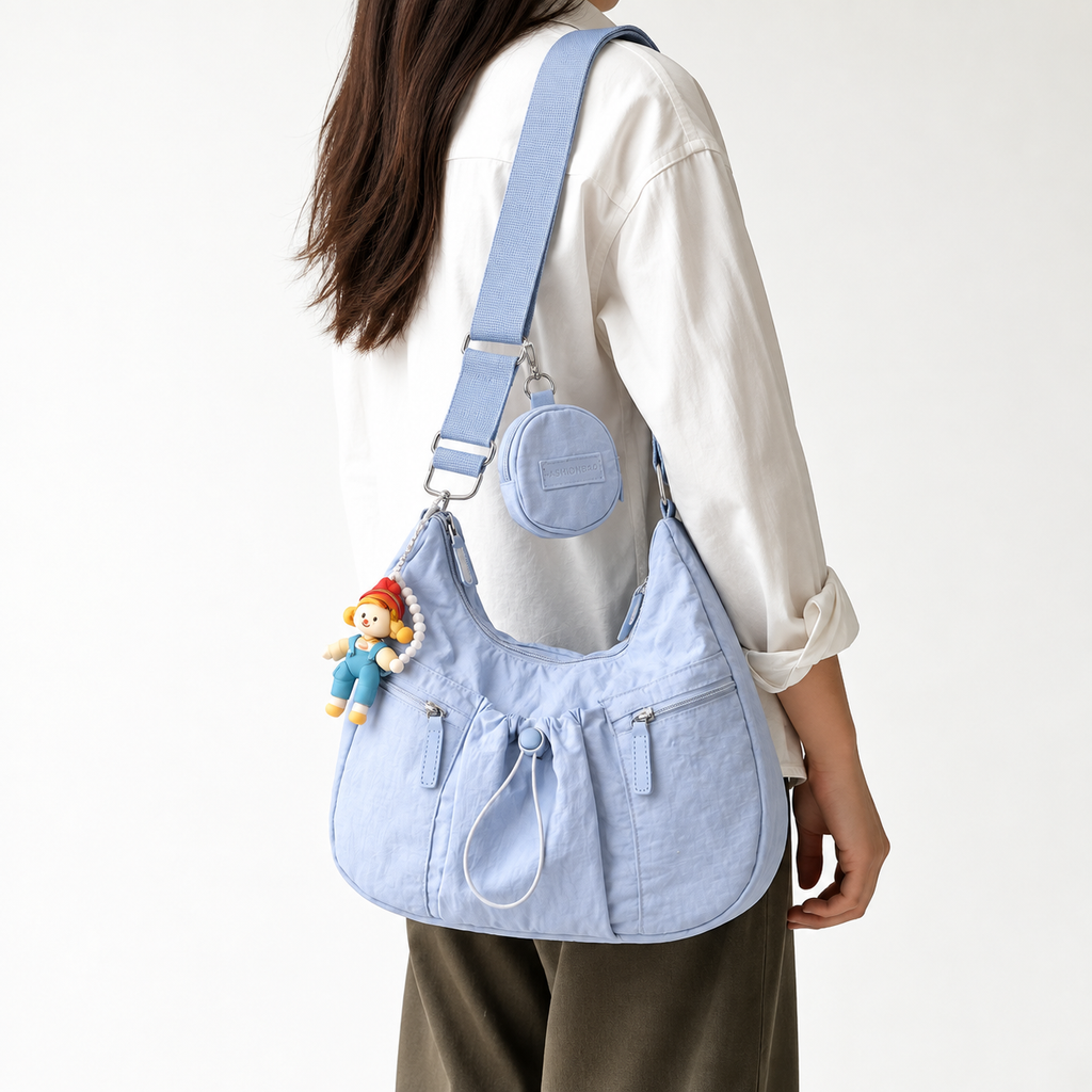 Mobsterzs Waterproof Nylon Crossbody Tote Bag (Blue)