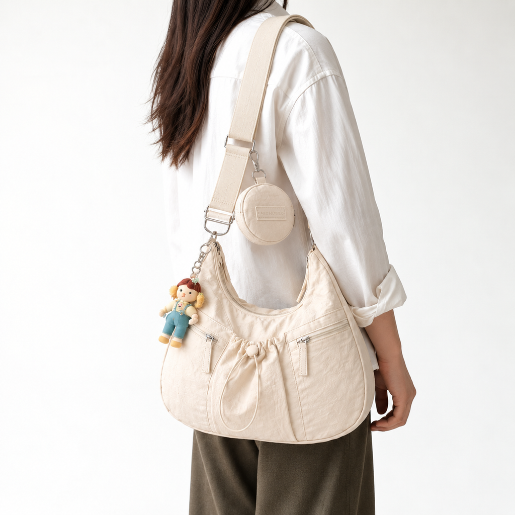 Mobsterzs Waterproof Nylon Crossbody Tote Bag (Off-White)