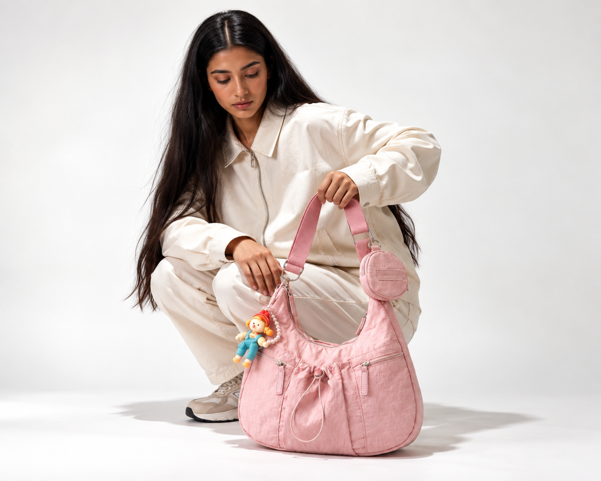 Mobsterzs Waterproof Nylon Crossbody Tote Bag (Pink)