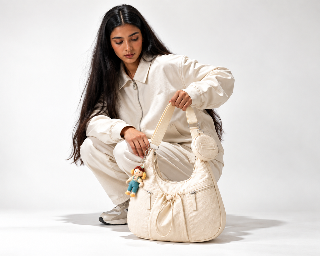 Mobsterzs Waterproof Nylon Crossbody Tote Bag (Off-White)