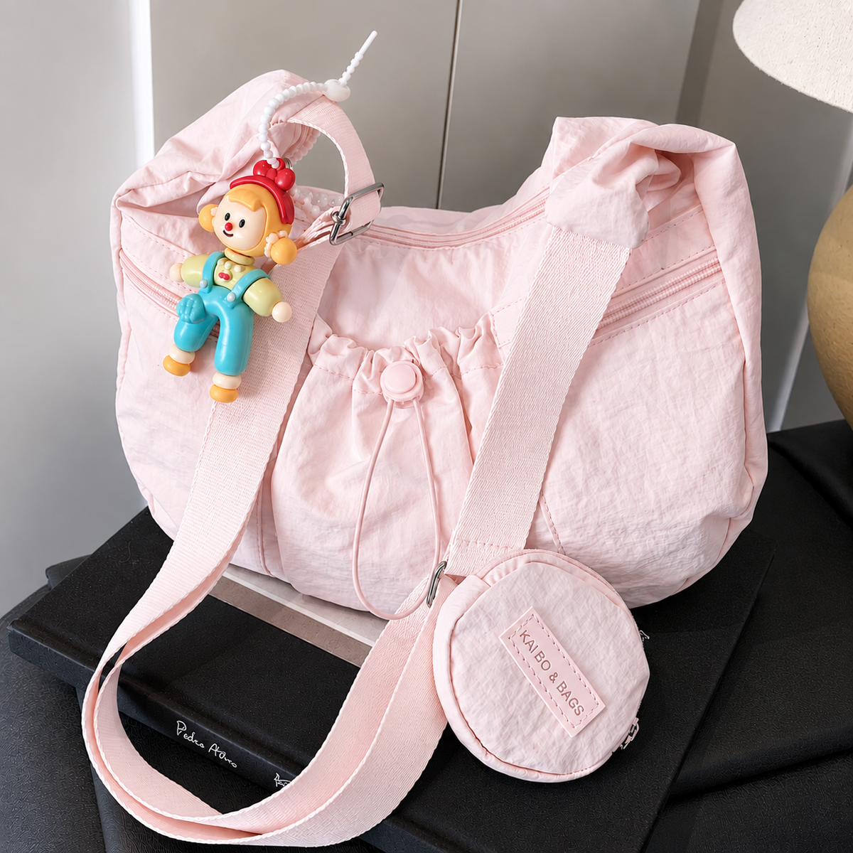 Mobsterzs Waterproof Nylon Crossbody Tote Bag (Pink)