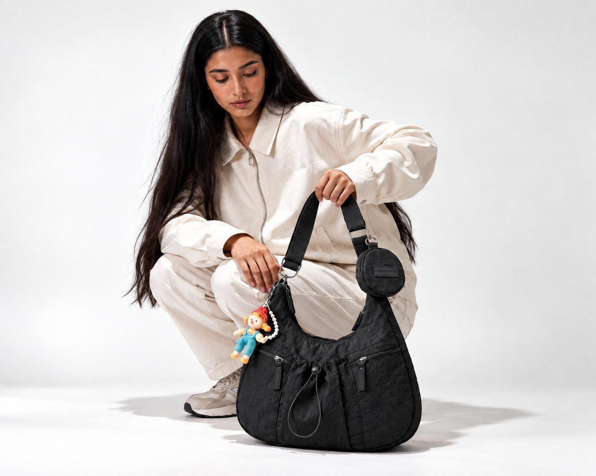 Mobsterzs Waterproof Nylon Crossbody Tote Bag (Black)