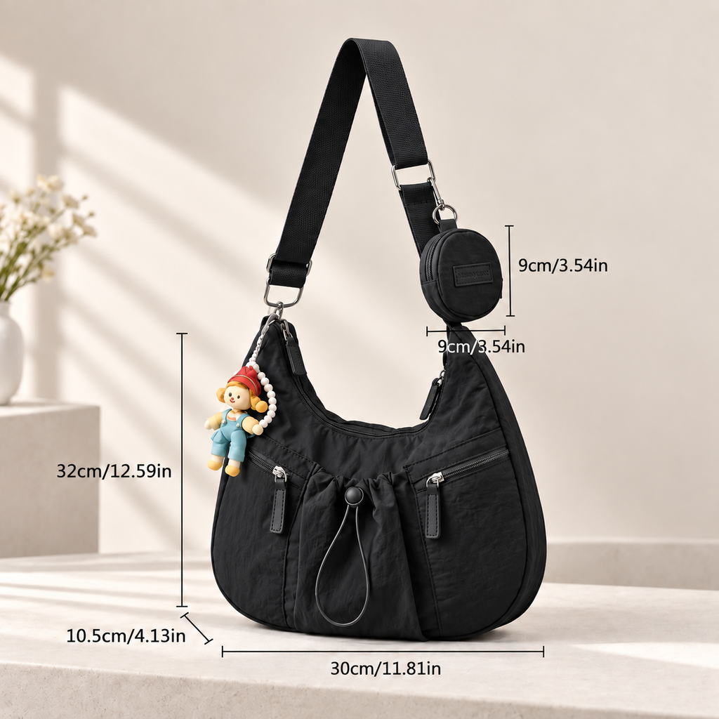 Mobsterzs Waterproof Nylon Crossbody Tote Bag (Black)