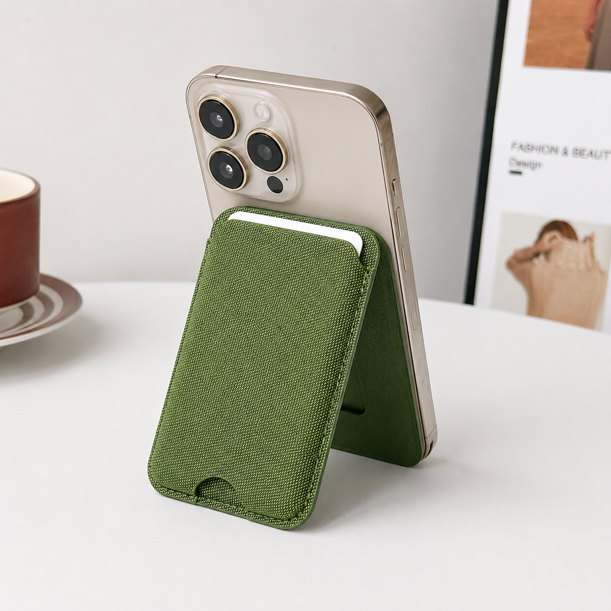 Slim Textile MagSafe Card Holder – 4 Cards | N52 Magnetic - Green