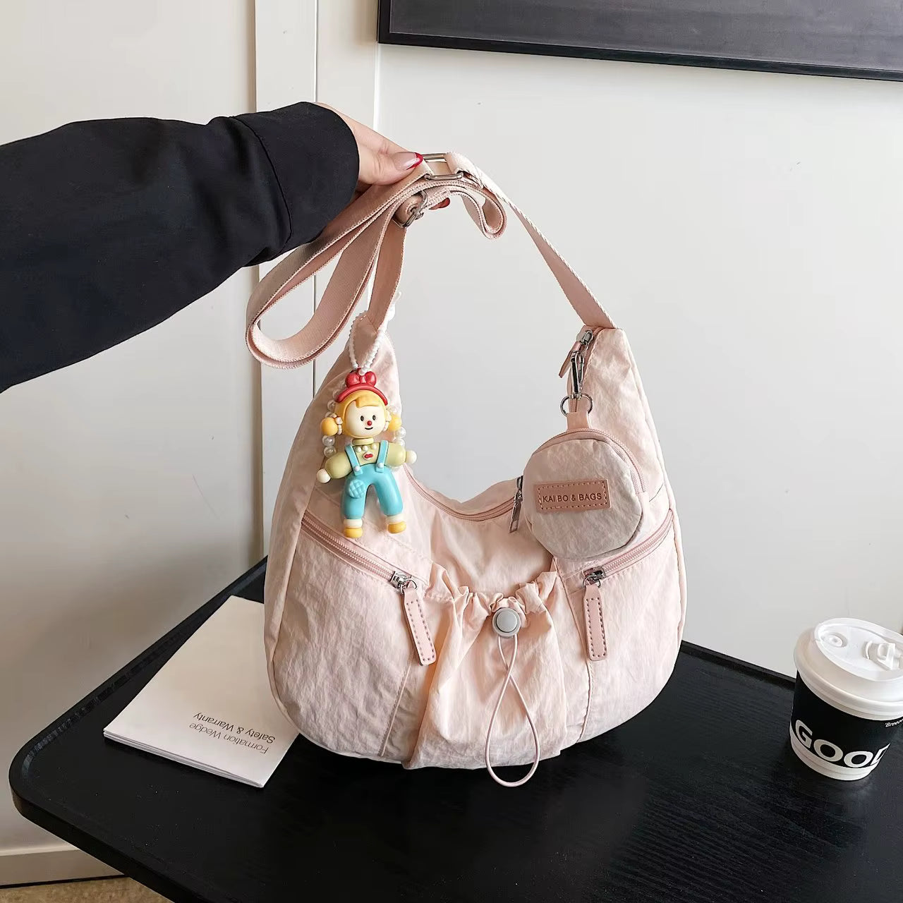 Mobsterzs Waterproof Nylon Crossbody Tote Bag (Pink)