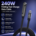 240W USB-C Fast Charging Cable with Foldable Stand – 90° Elbow Braided Type-C Cable for Gaming & Laptops