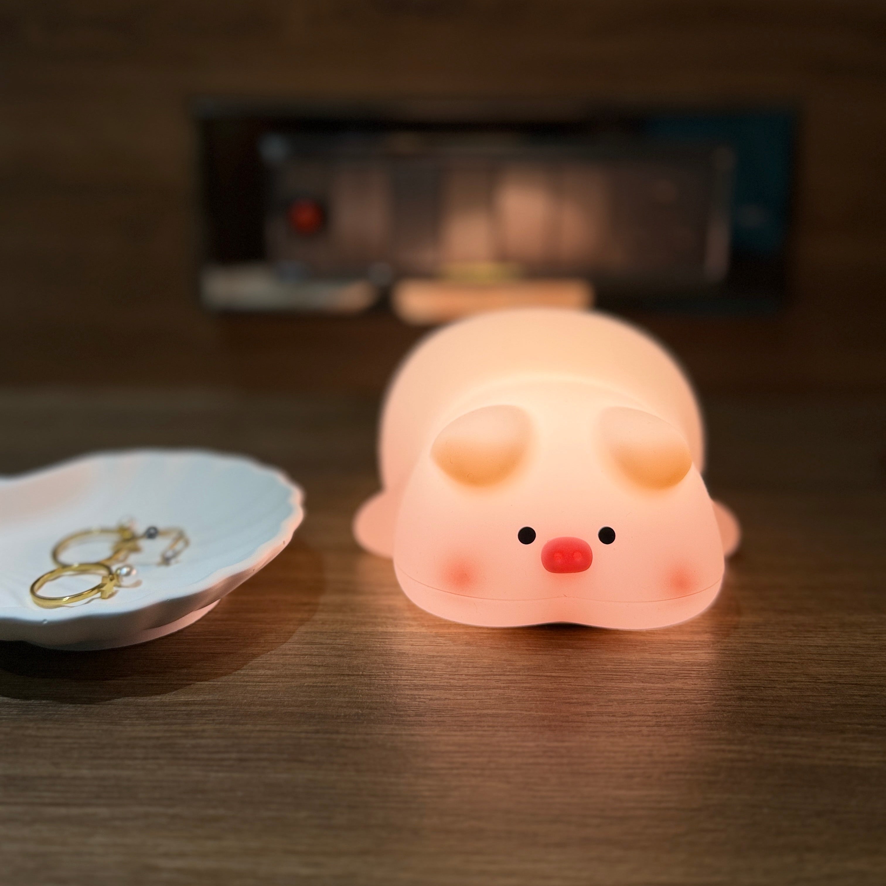 Cute Pig Rechargeable Silicone LED Night Light | Touch Lamp