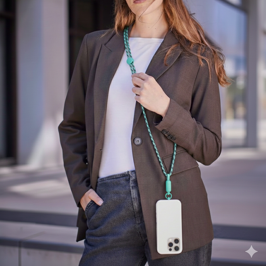 Mint Green & Black Crossbody Phone Lanyard