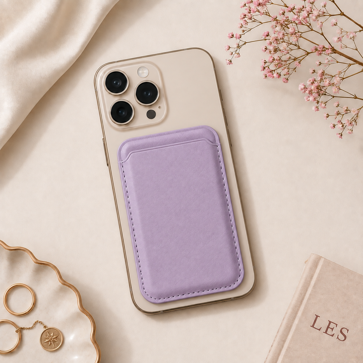 Premium Magnetic Leather Card Holder | N52 Magnet & RFID Block - Lavendar