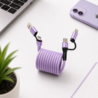 2 Meter 4-in-1 Self-Winding Magnetic Cable – Fast Charging Multi Device Cable (Lavender)