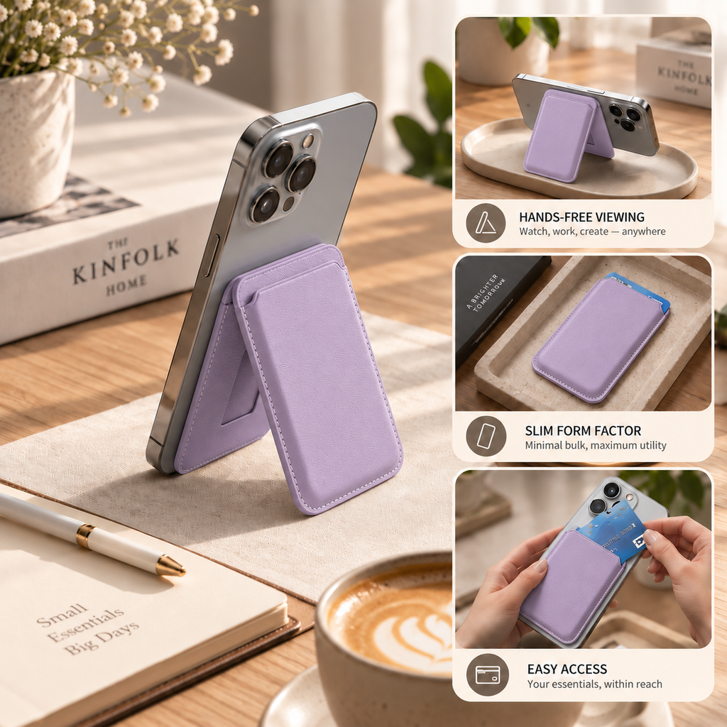 Premium Magnetic Leather Card Holder | N52 Magnet & RFID Block - Lavendar
