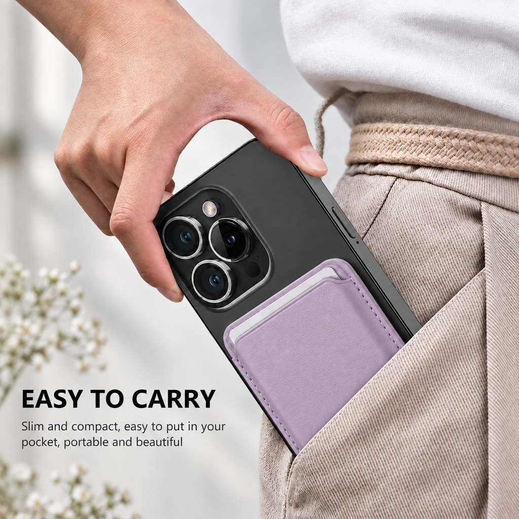 Premium Magnetic Leather Card Holder | N52 Magnet & RFID Block - Lavendar