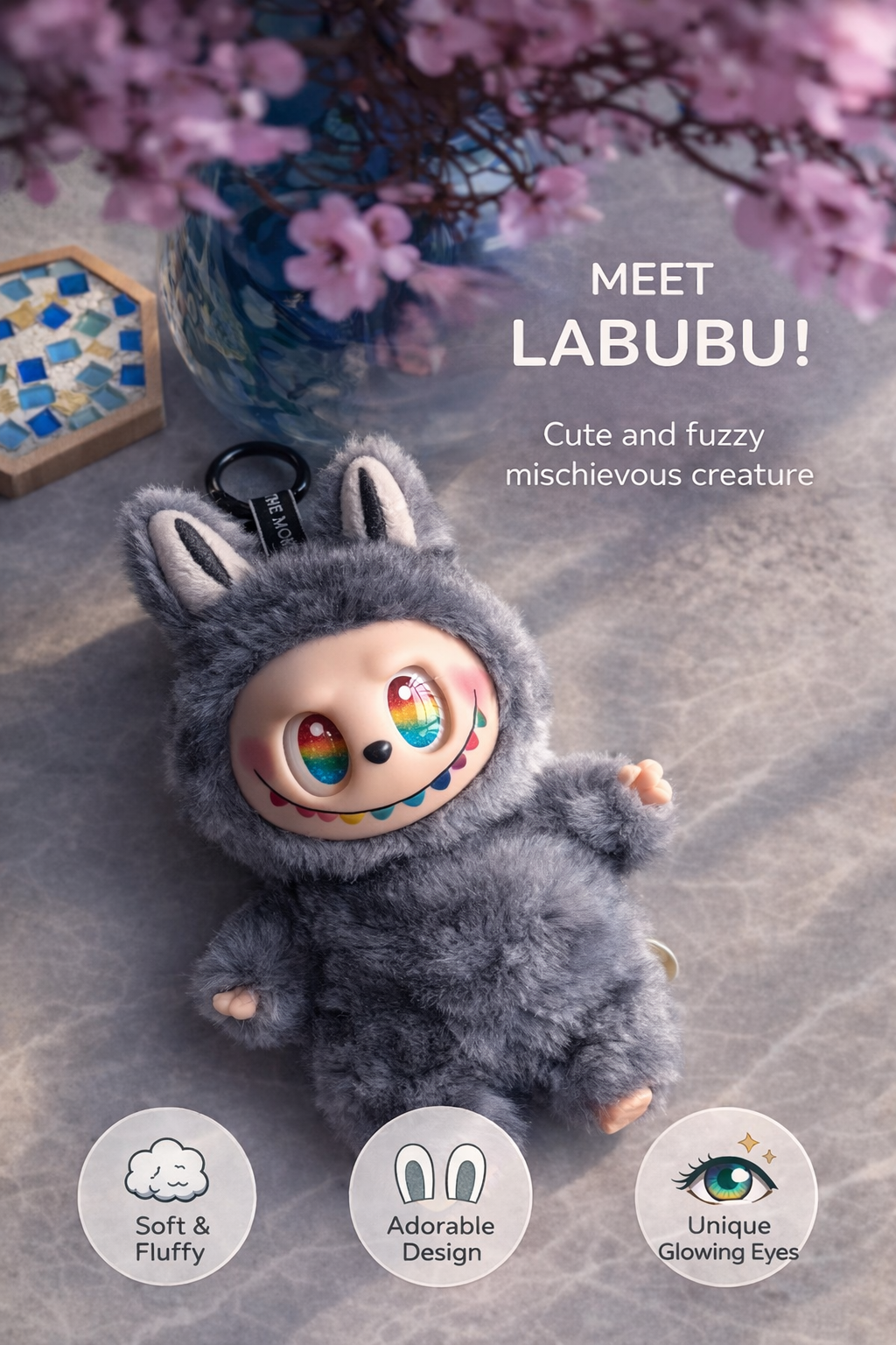 Labubu Plush Smoky Grey Doll