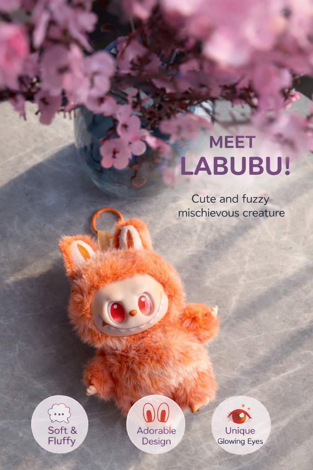 Labubu Plush Coral Orange Doll