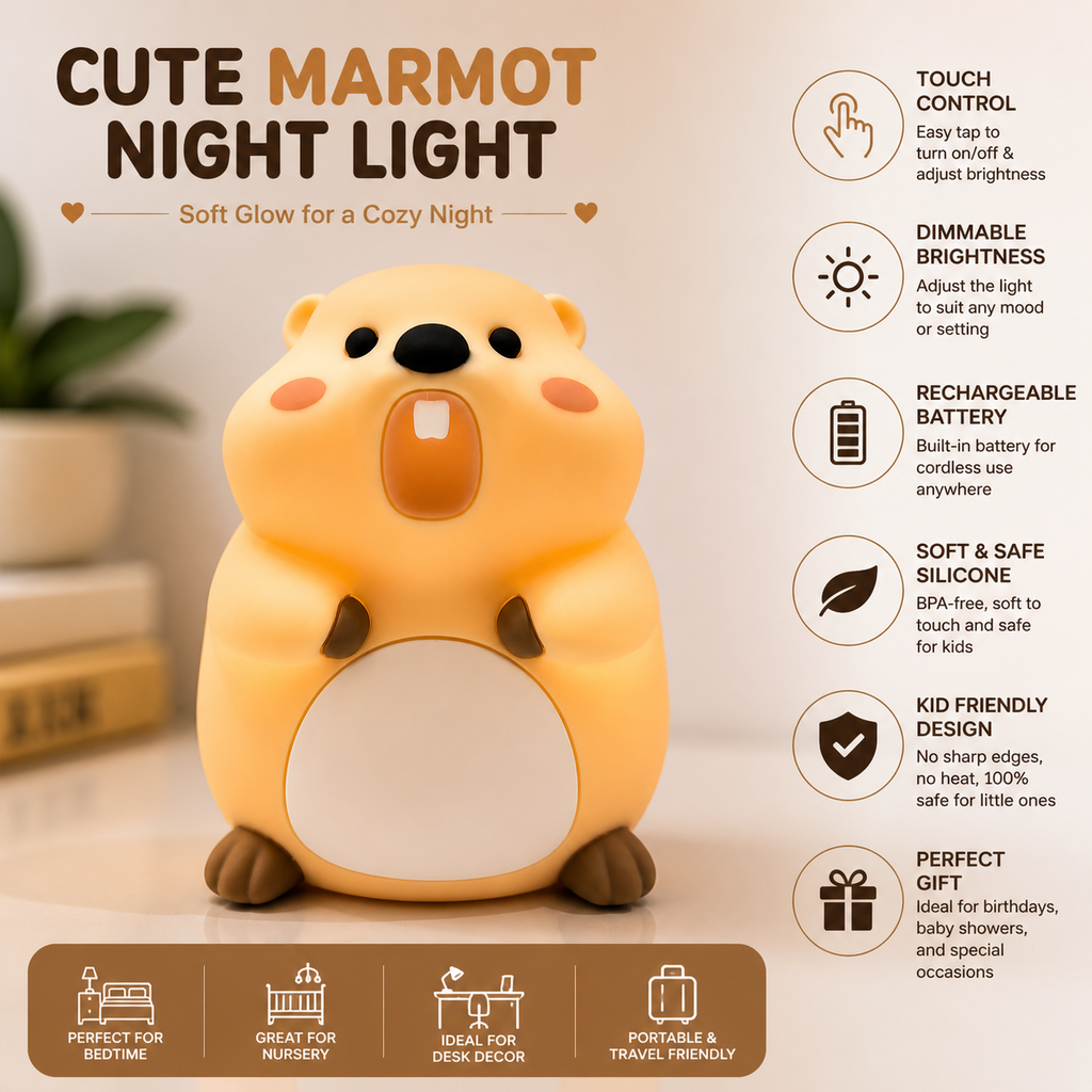 Marmot Rechargeable Silicone LED Night Light | Touch Lamp