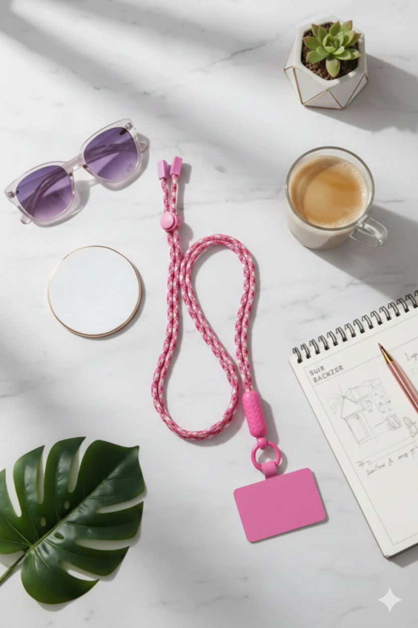 Hot Pink & White Crossbody Phone Lanyard