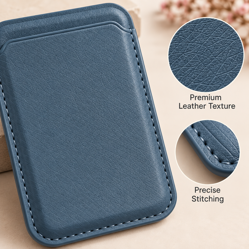 Premium Magnetic Leather Card Holder | N52 Magnet & RFID Block - Navy