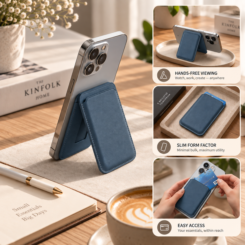 Premium Magnetic Leather Card Holder | N52 Magnet & RFID Block - Navy