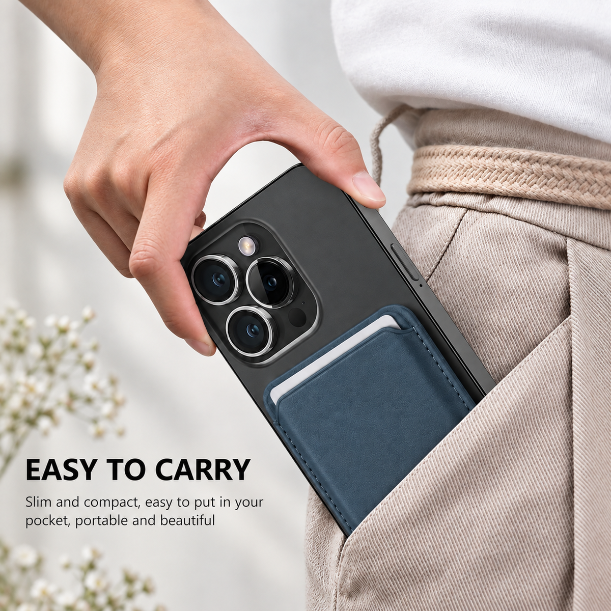 Premium Magnetic Leather Card Holder | N52 Magnet & RFID Block - Navy