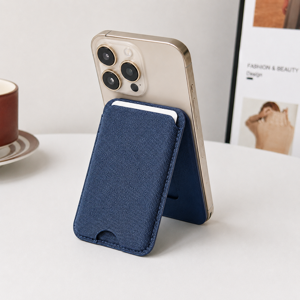 Slim Textile MagSafe Card Holder – 4 Cards | N52 Magnetic - Navy