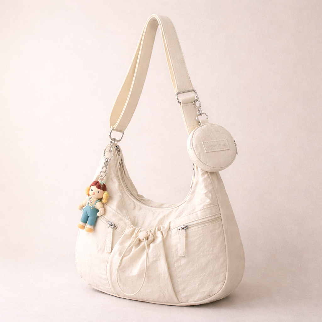 Mobsterzs Waterproof Nylon Crossbody Tote Bag (Off-White)