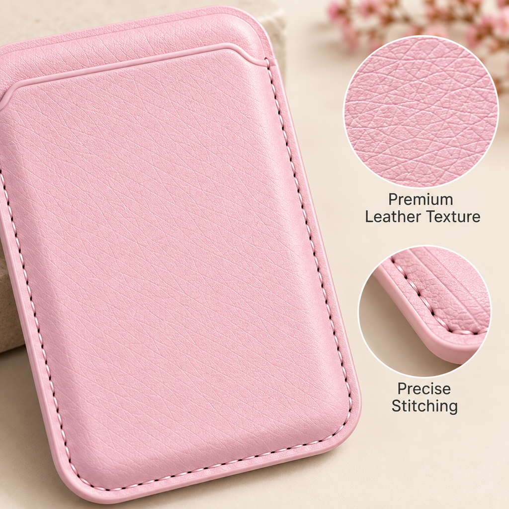 Premium Magnetic Leather Card Holder | N52 Magnet & RFID Block - Pink