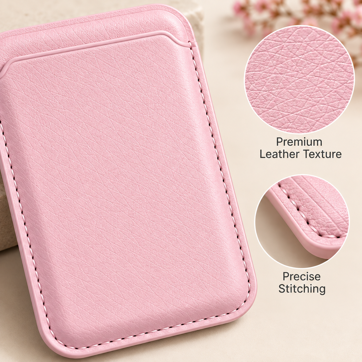 Premium Magnetic Leather Card Holder | N52 Magnet & RFID Block - Pink