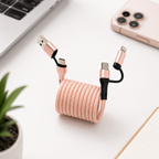 2 Meter 4-in-1 Self-Winding Magnetic Cable – Fast Charging Multi Device Cable (Peach)