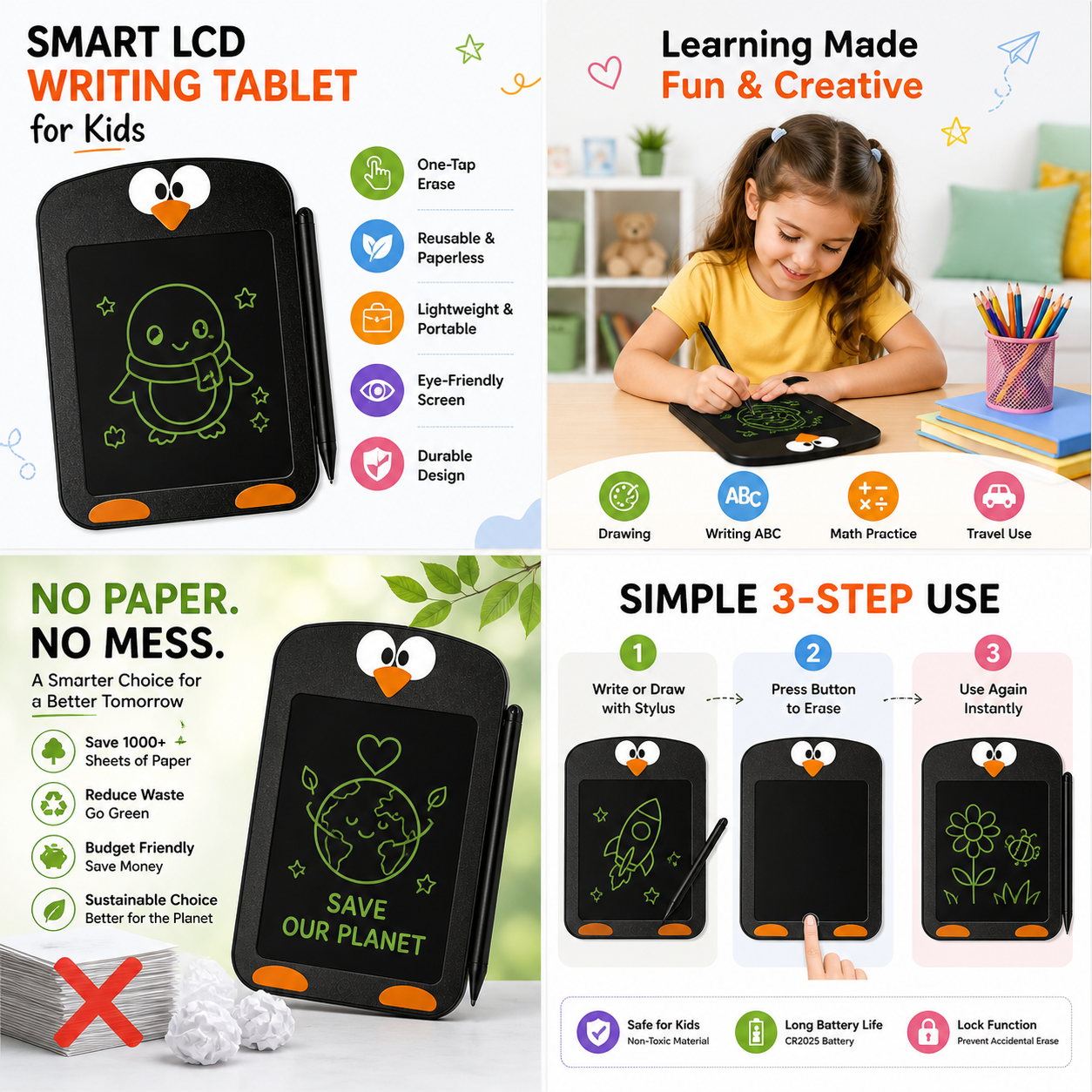 PenguinPal Kids LCD Writing Tablet