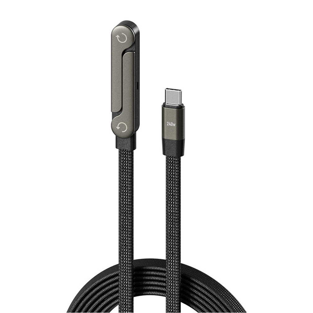 240W USB-C Fast Charging Cable with Foldable Stand – 90° Elbow Braided Type-C Cable for Gaming & Laptops