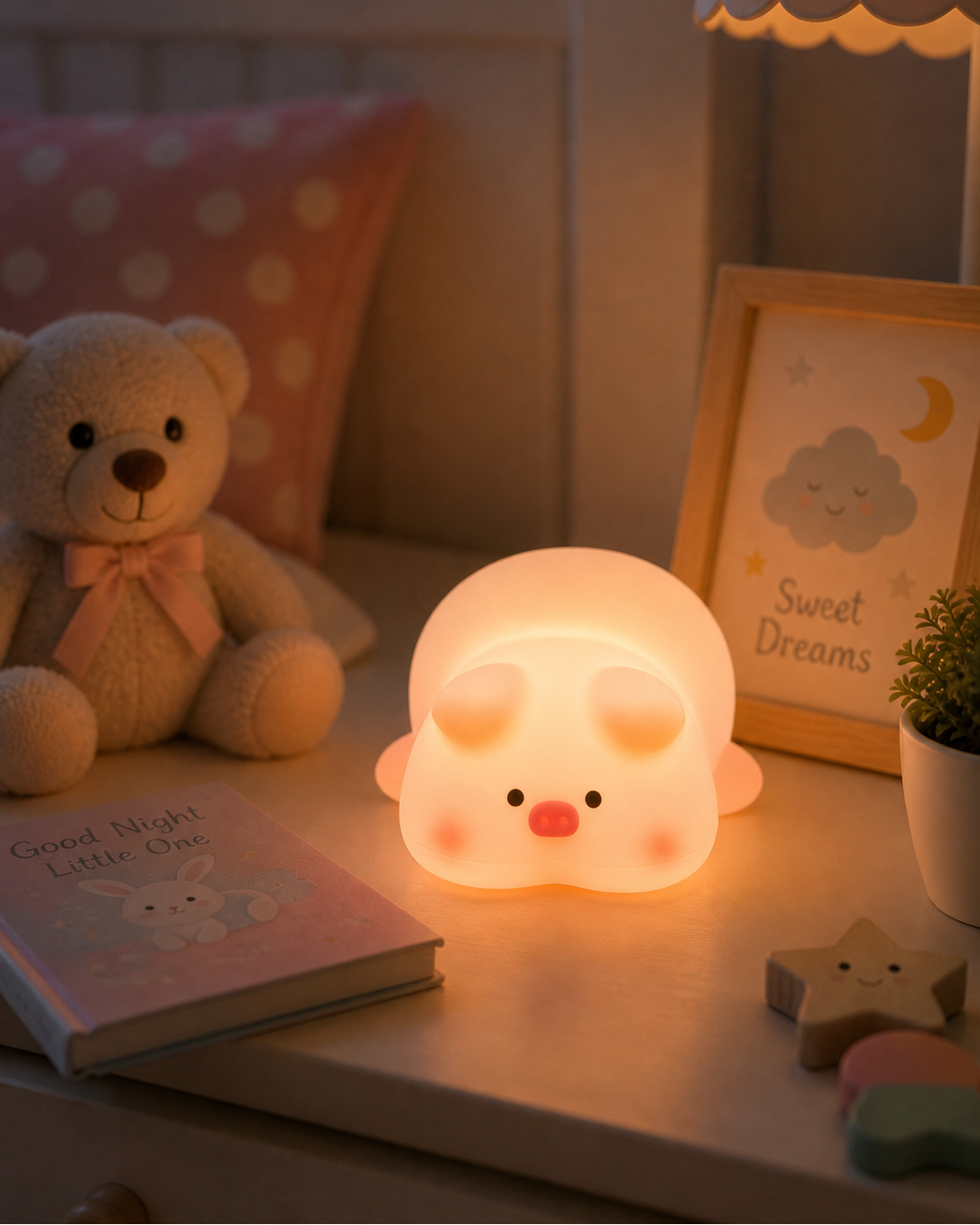 Cute Pig Rechargeable Silicone LED Night Light | Touch Lamp