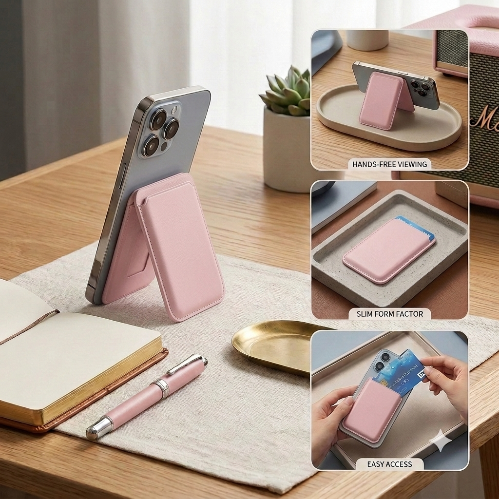 Premium Magnetic Leather Card Holder | N52 Magnet & RFID Block - Pink