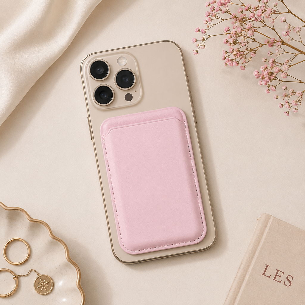 Premium Magnetic Leather Card Holder | N52 Magnet & RFID Block - Pink