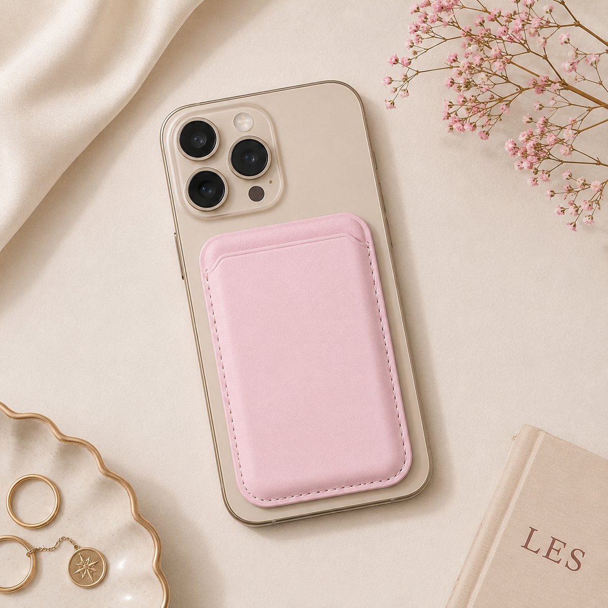 Premium Magnetic Leather Card Holder | N52 Magnet & RFID Block - Pink