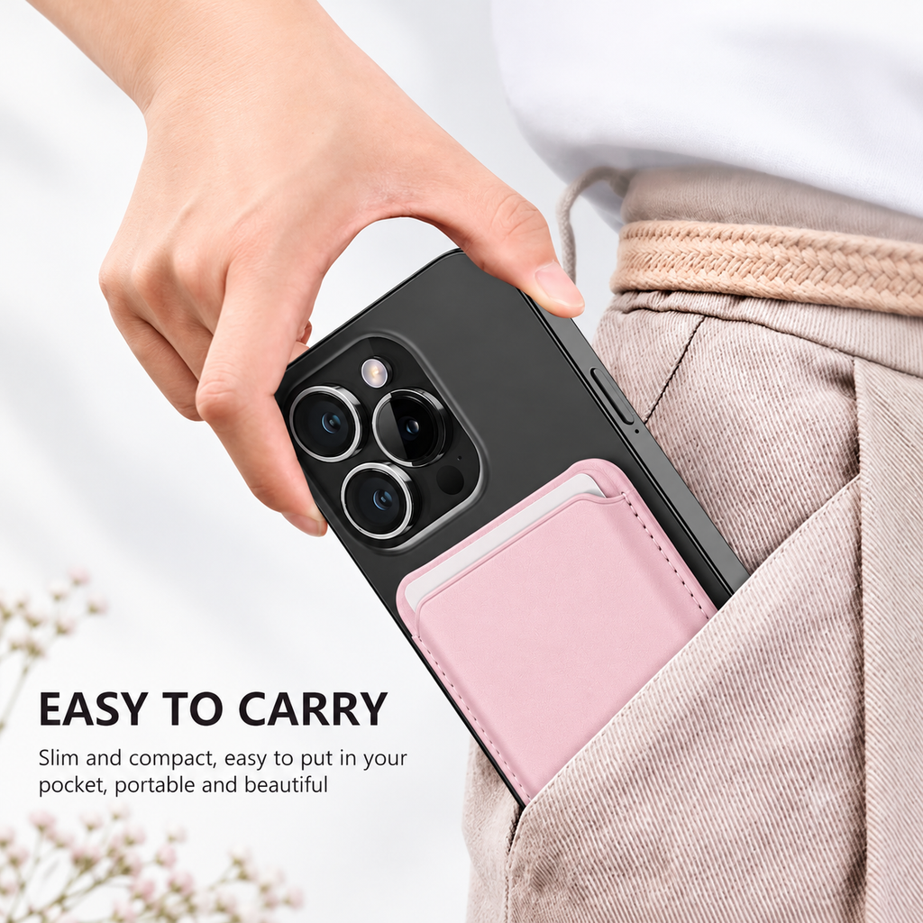 Premium Magnetic Leather Card Holder | N52 Magnet & RFID Block - Pink