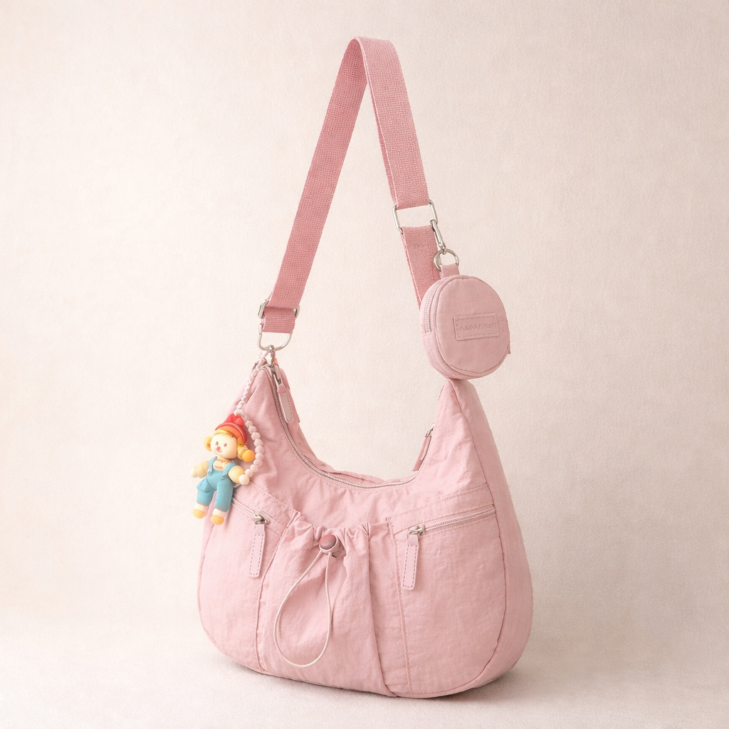 Mobsterzs Waterproof Nylon Crossbody Tote Bag (Pink)