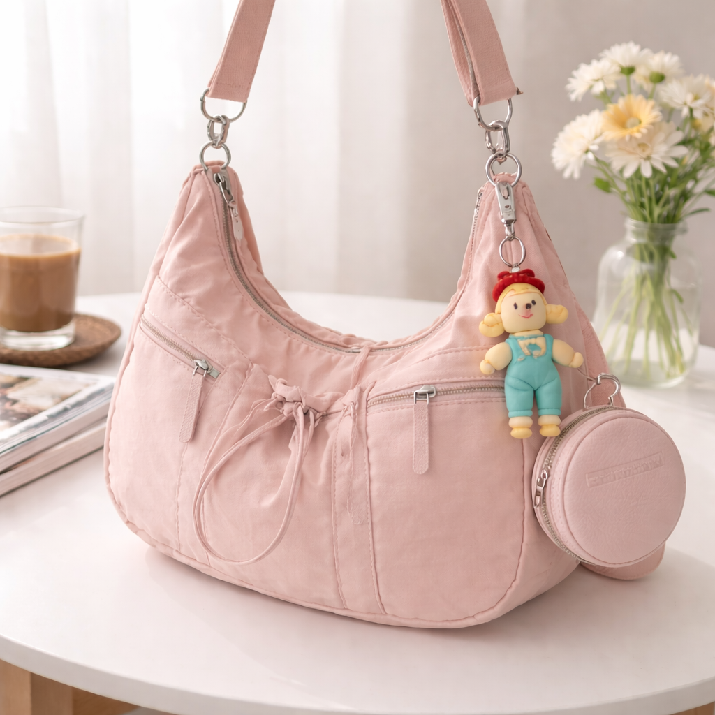 Mobsterzs Waterproof Nylon Crossbody Tote Bag (Pink)