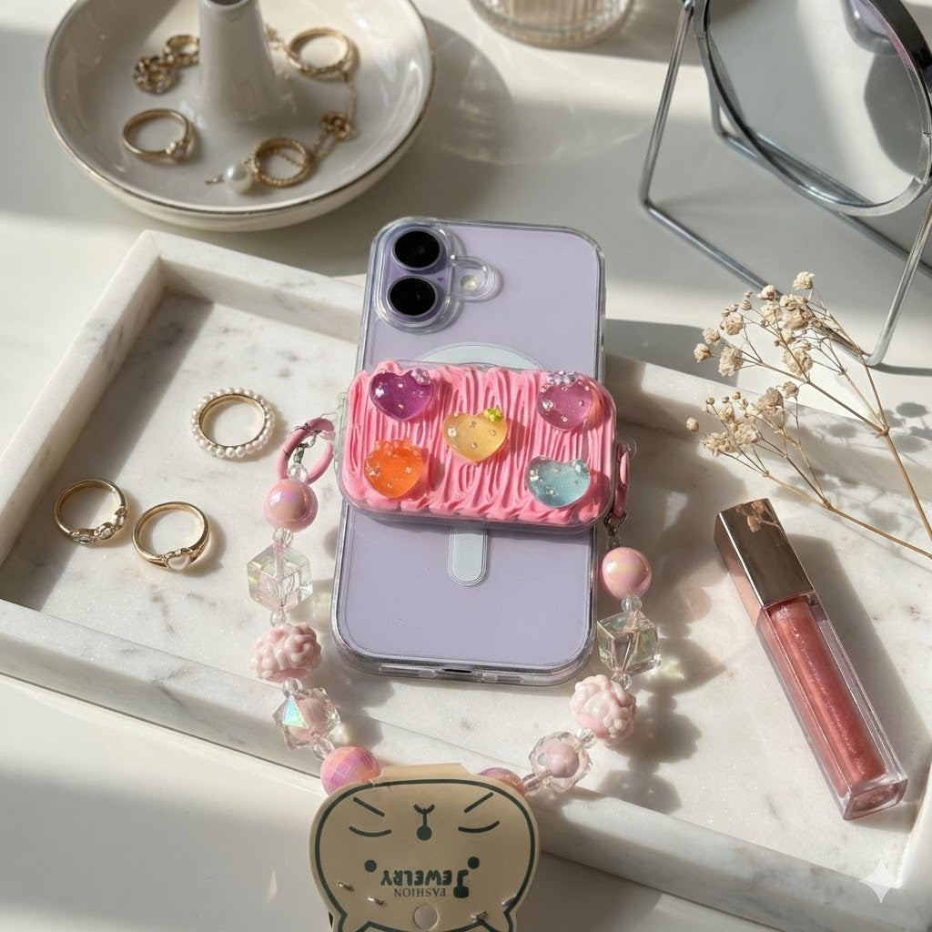 Pink Glitter Heart Charm