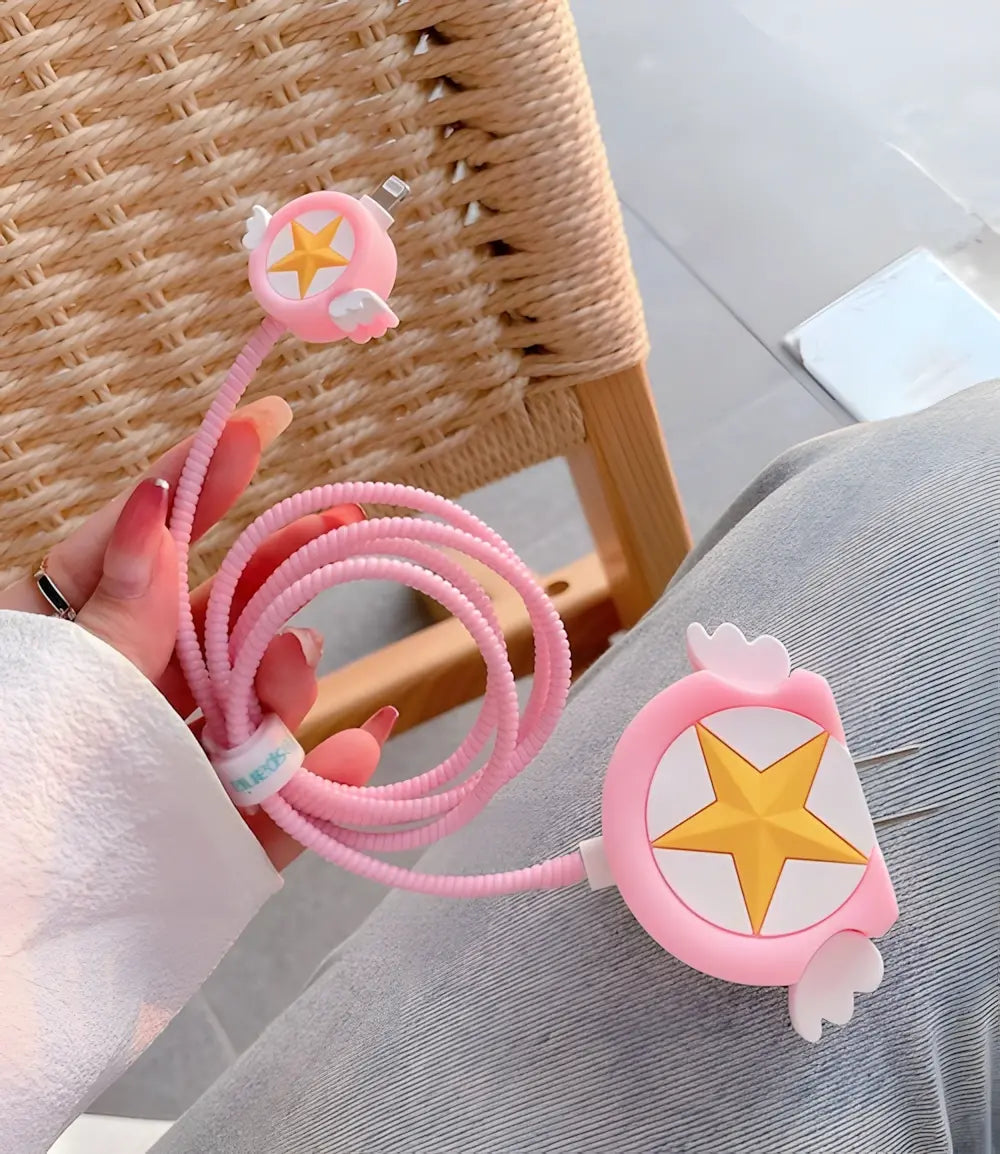 Pink Star Charger & Cable Protective Case