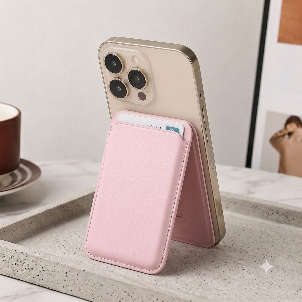 Premium Magnetic Leather Card Holder | N52 Magnet & RFID Block - Pink