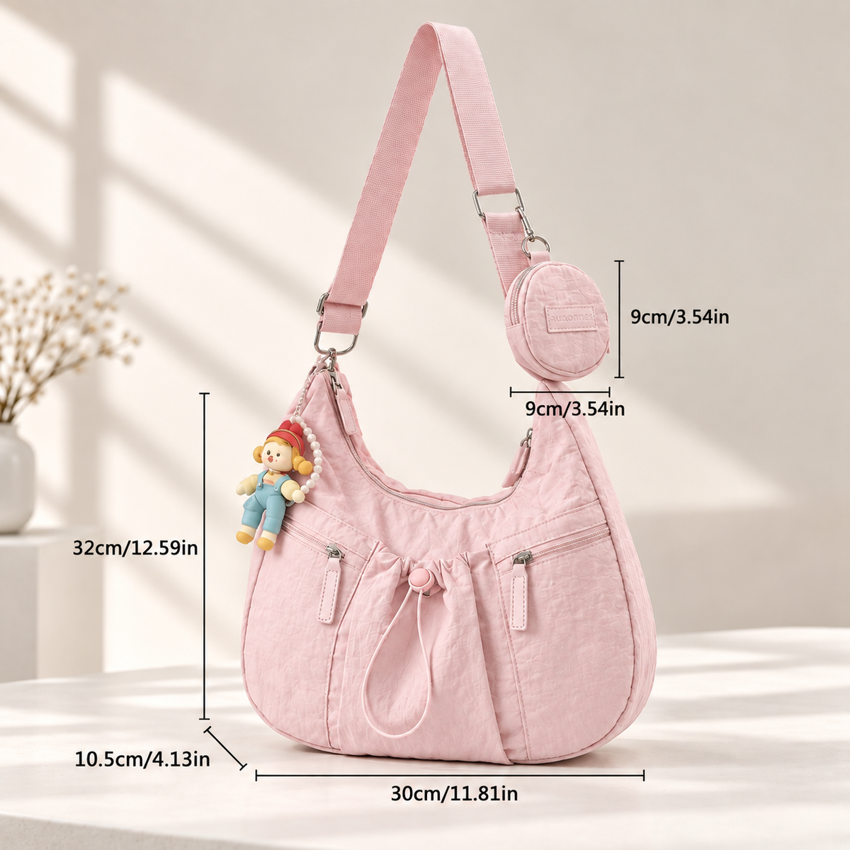 Mobsterzs Waterproof Nylon Crossbody Tote Bag (Pink)
